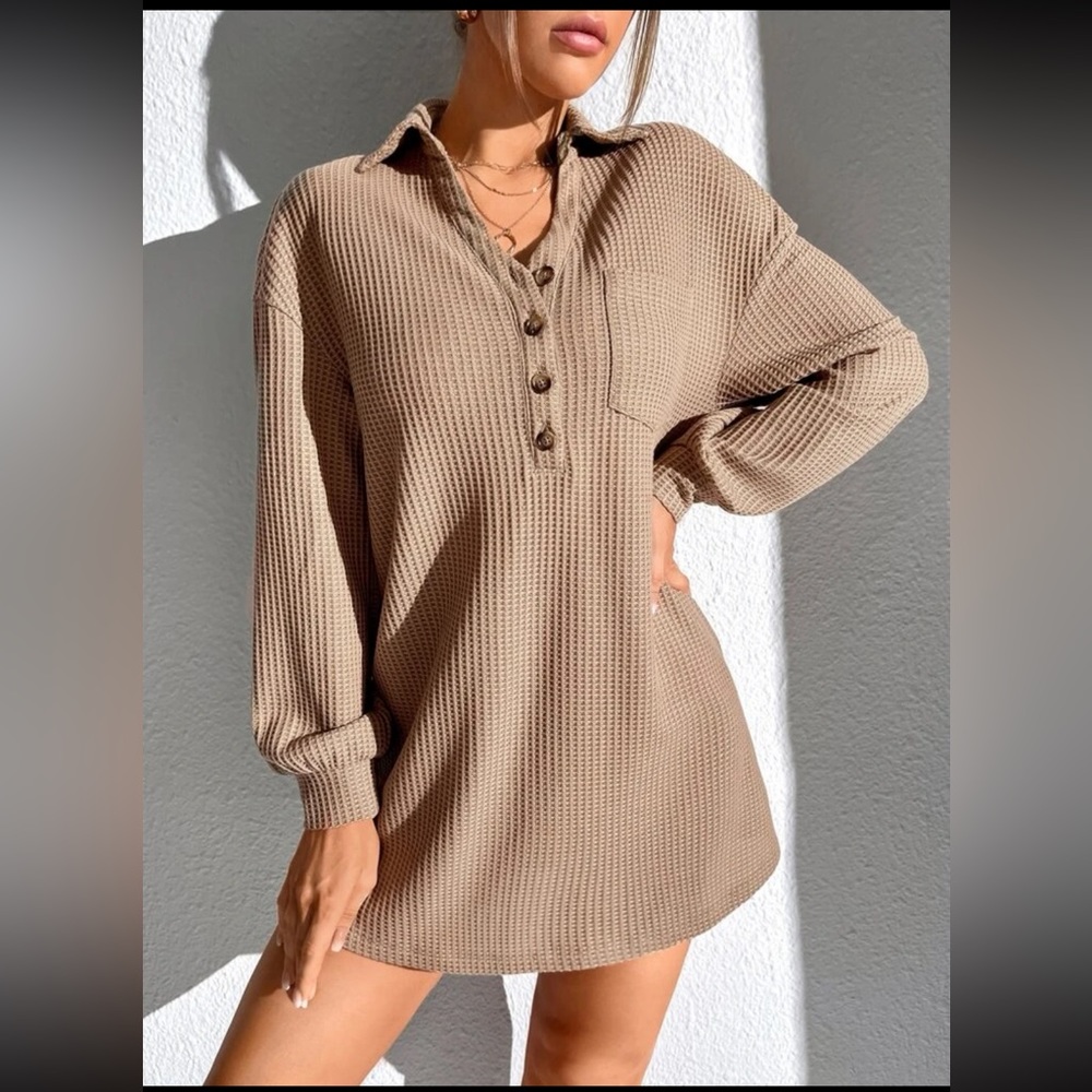 Knit Patched Pocket Drop Shoulder Dress